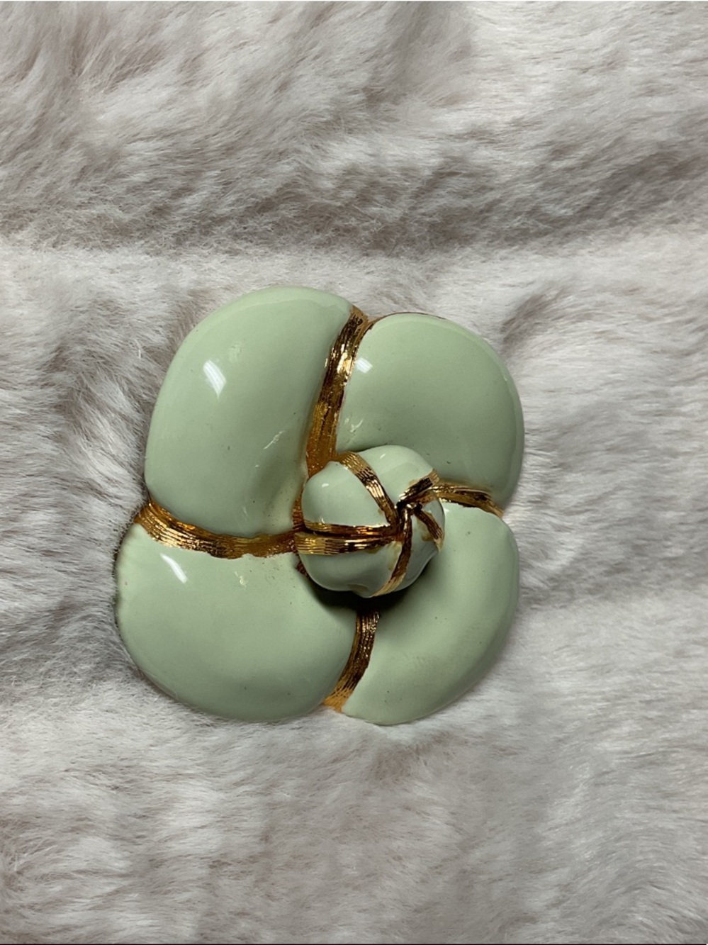 Mint Green Floral Brooch with Gold Trim - Women Jewelry